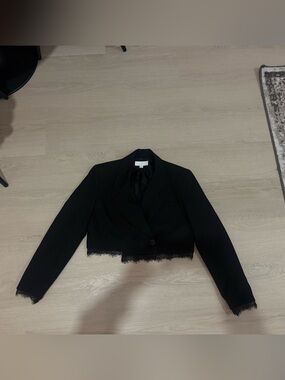 Zara Black Lace-Trim Blazer & Short Set